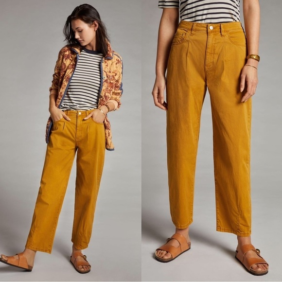 Anthropologie Pants - Pilcro • Anthropologie Jackson Tapered Pant mustard yellow Honey gold barrel leg